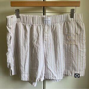Cream and Tan Casual Summer Boxer Style Striped Cotton Shorts - MAMA 3XL